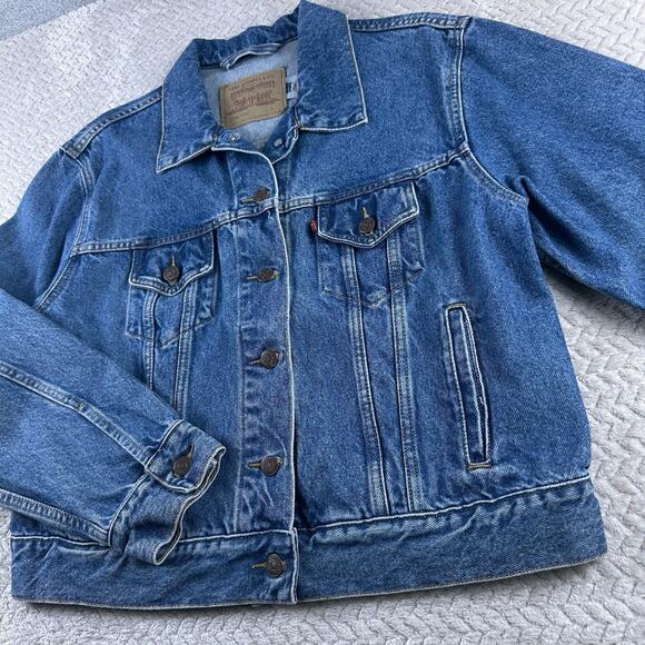 Vintage Levis Trucker Jacket Womens Large Denim Cropped Y2K 2001 Biker Grunge - Picture 3 of 16